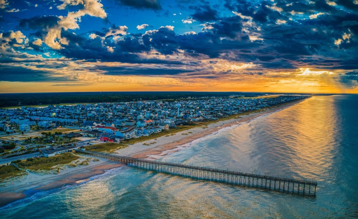 Aerial view of Ocean Isle Beach and the pier