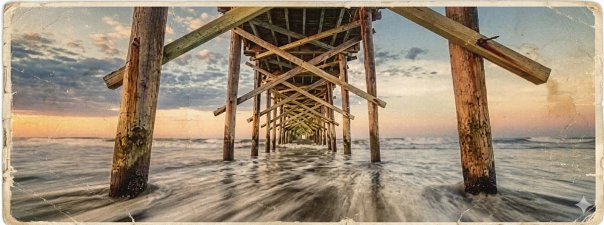 Looking underneath the pier from the surf