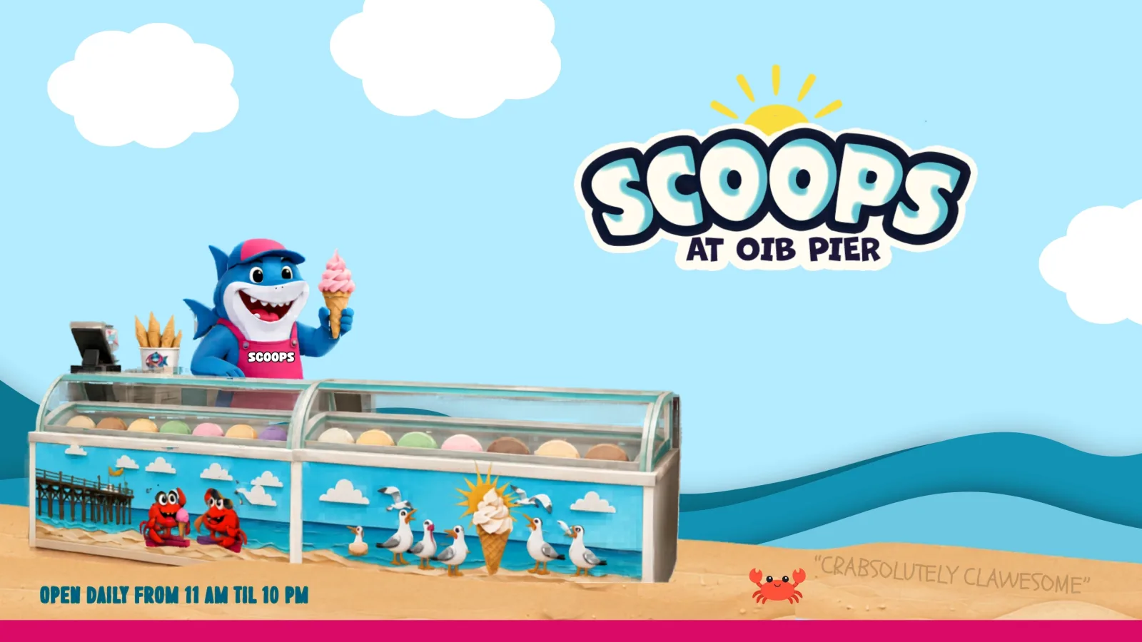 Scoops at OIB Pier — open daily from 11 AM til 10 PM