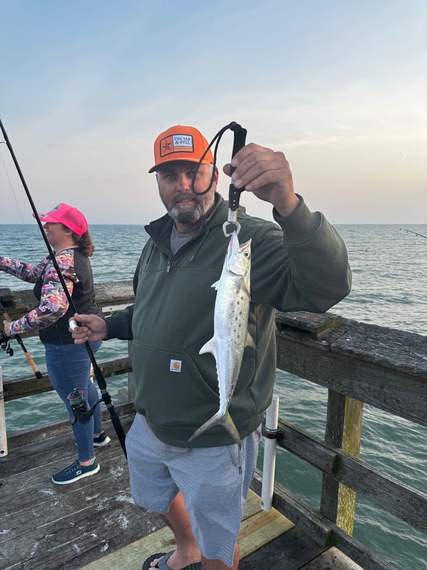 25April Evening: As the sun set, the Blues were running. It was a wild night, blues biting by the twos as soon as rods hit the water. Hundreds were caught. Many decent Spanish mixed in as well. pictured is Drew’s, caught during the fray